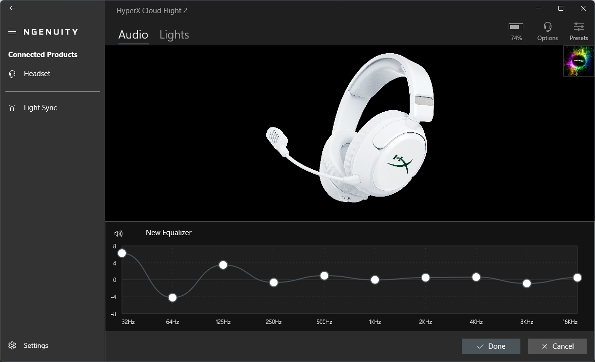 HyperX NGENUITY software je uživatelsky celkem přívětivý a nabízí set základních ovládacích prvků